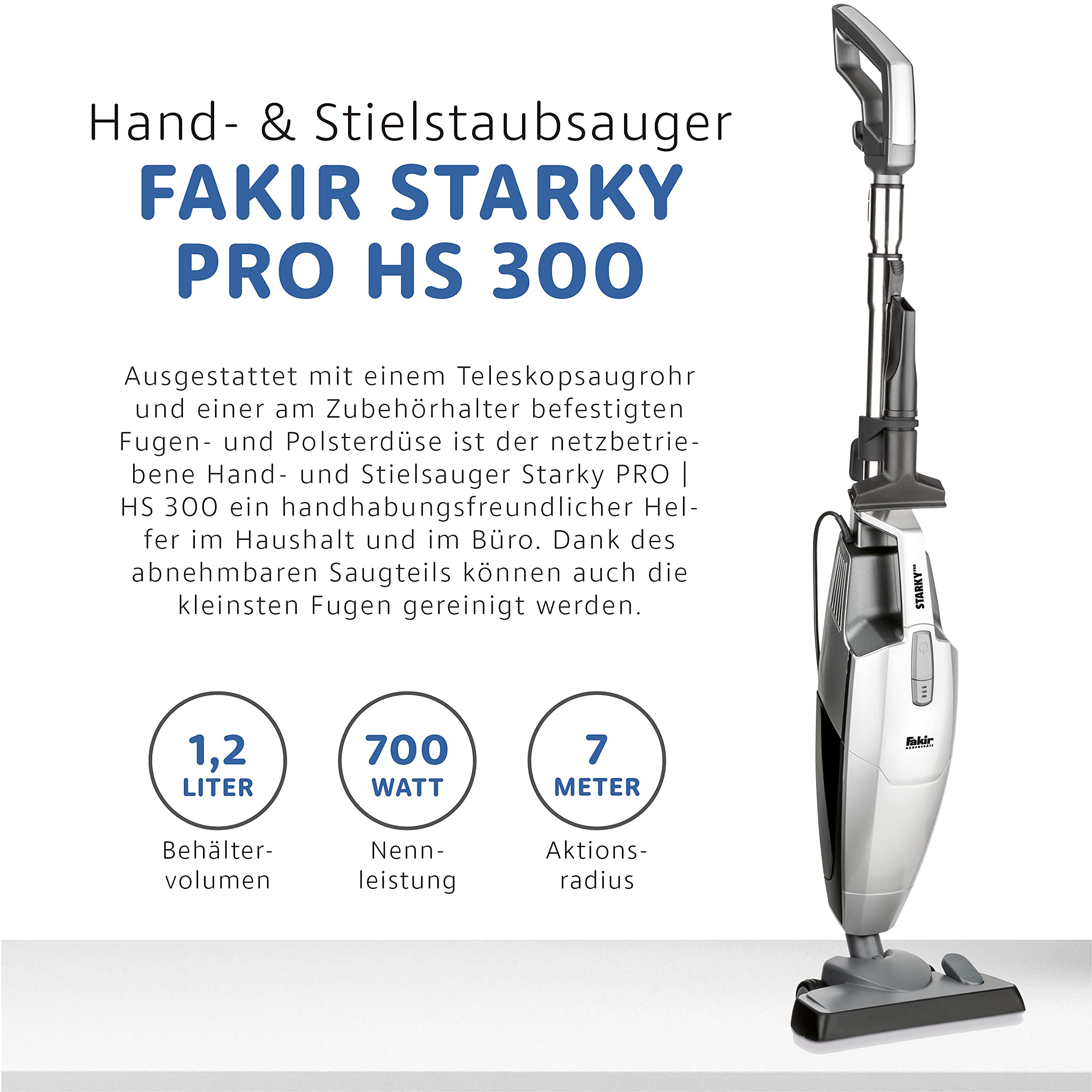 fakir-starky-pro-hs-300-stielstaubsauger-silber-700w-beutellos image 3