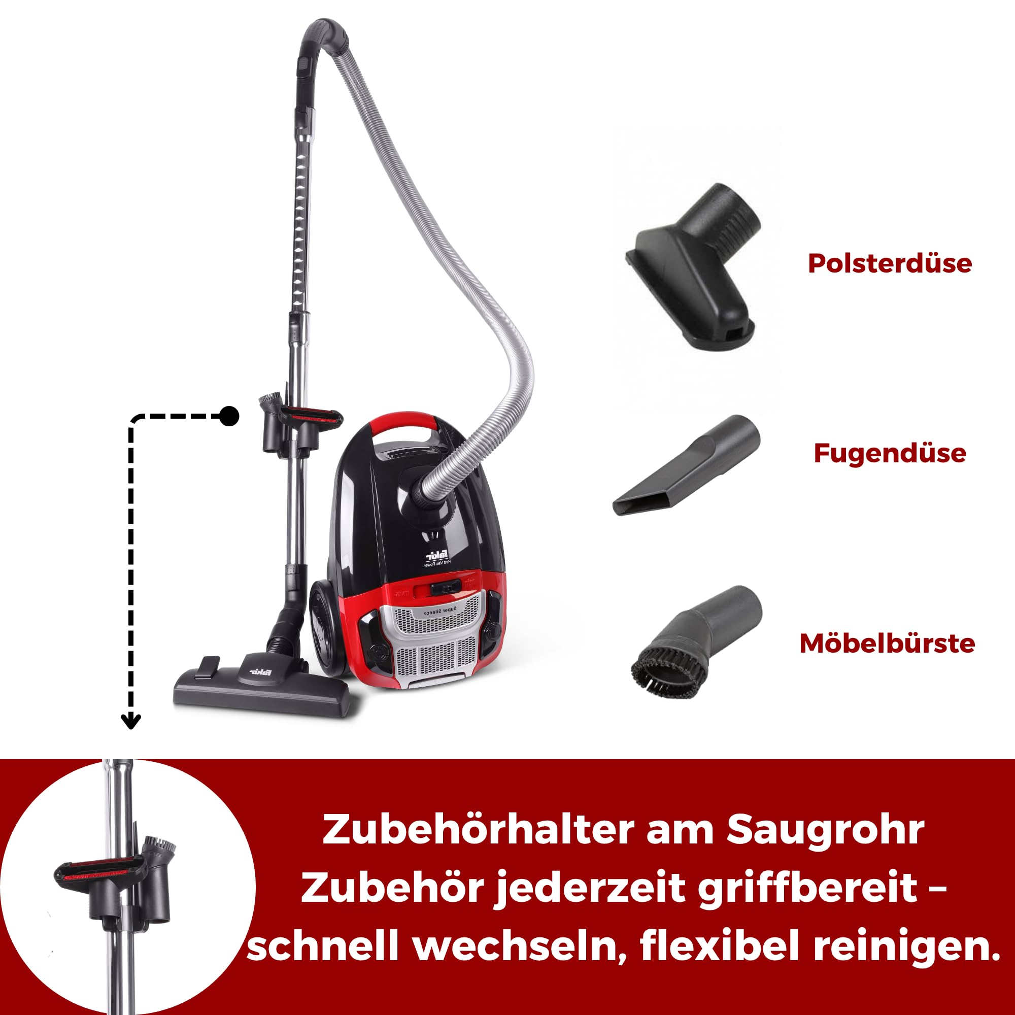 fakir-red-vac-power-staubsauger-beutel-700w-hepa-h13-schwarz-rot image 6