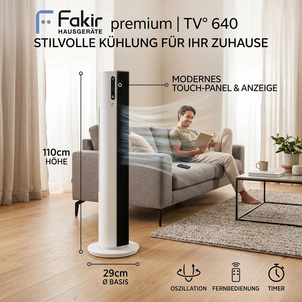 fakir-premium-tv-640-turmventilator-32-db-wei-schwarz image 2