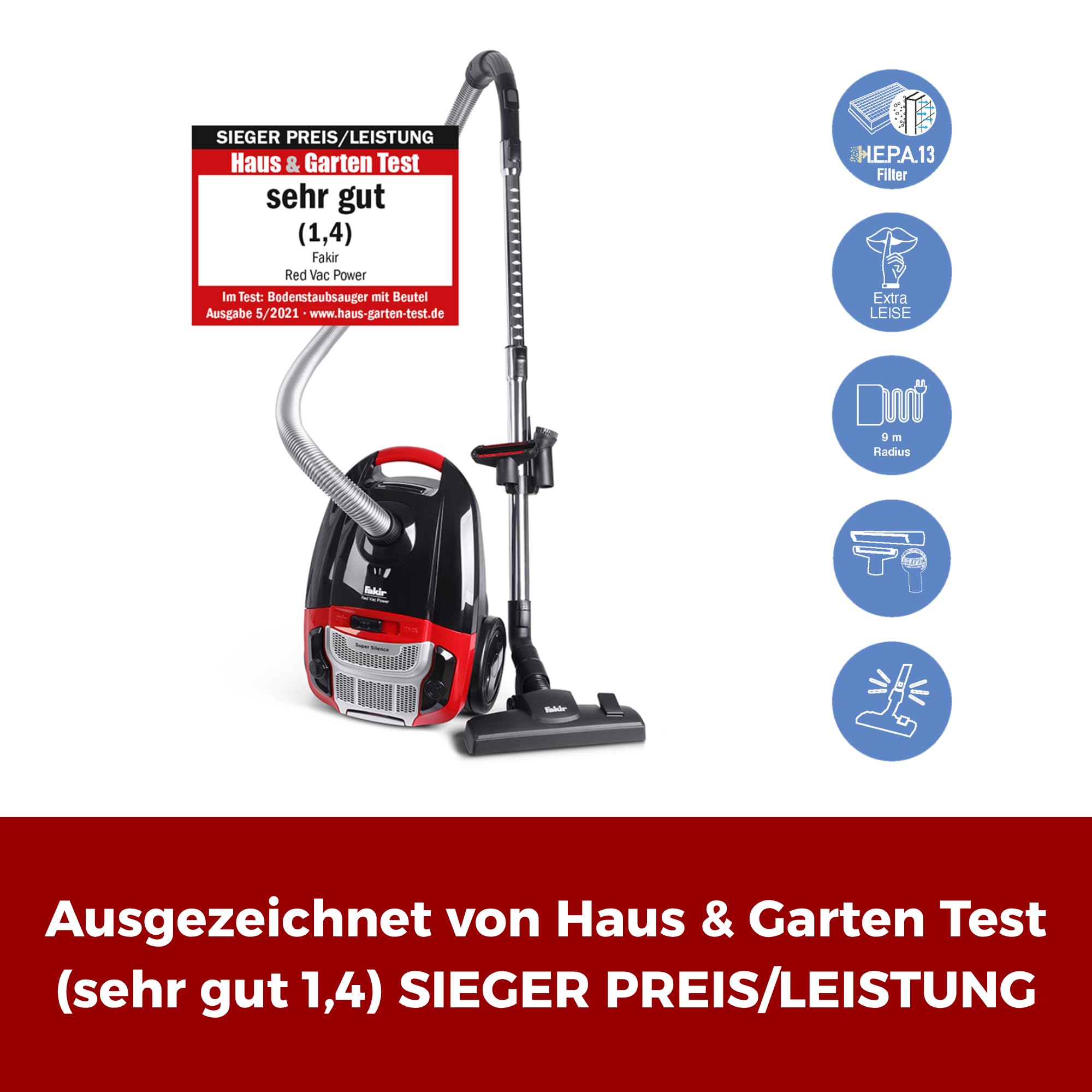 fakir-red-vac-power-staubsauger-beutel-700w-hepa-h13-schwarz-rot image 5
