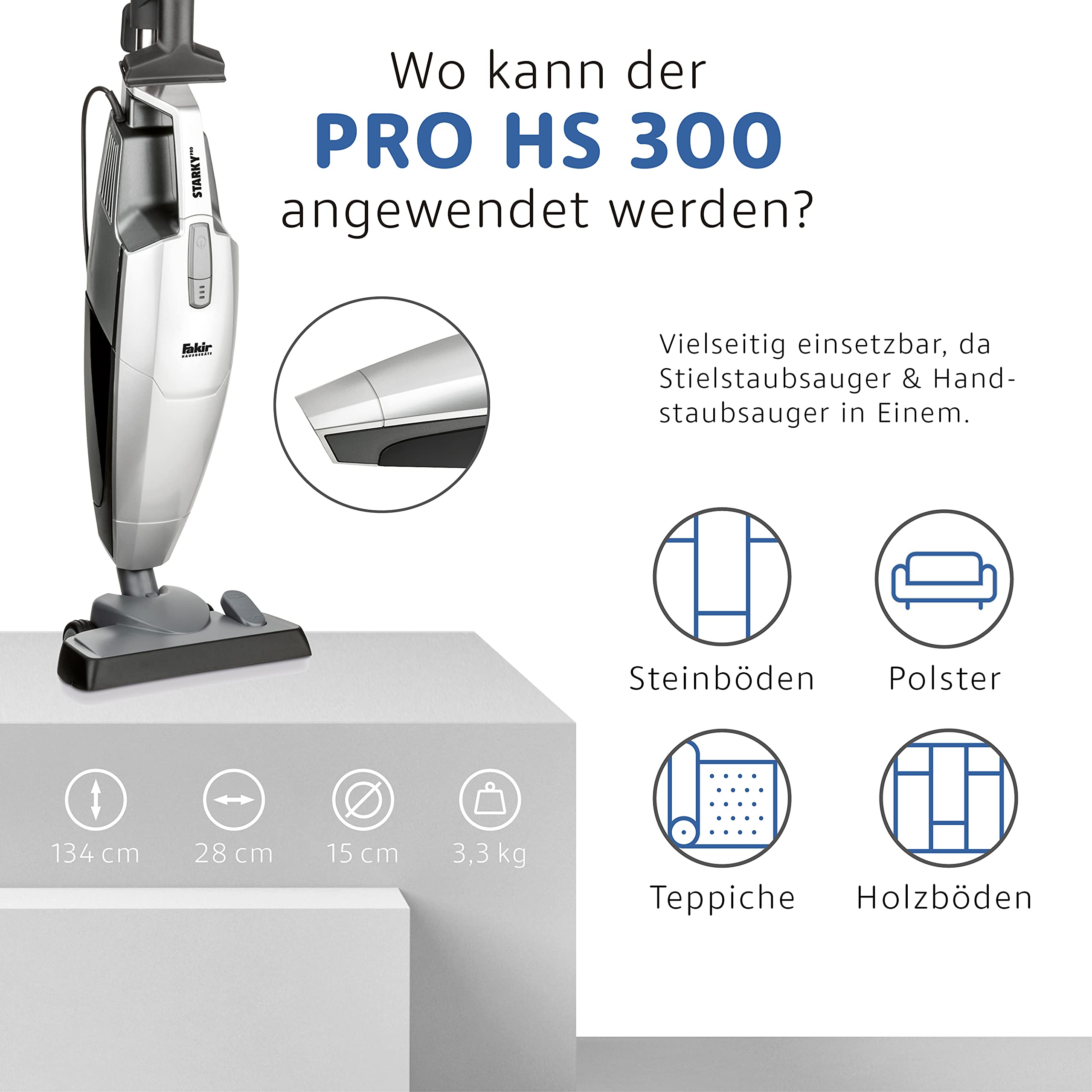 fakir-starky-pro-hs-300-stielstaubsauger-silber-700w-beutellos image 4